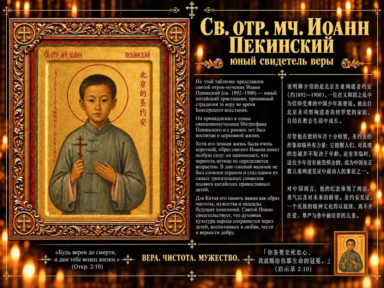 Святой отрок-мученик Иоанн Пекинский — православный образ