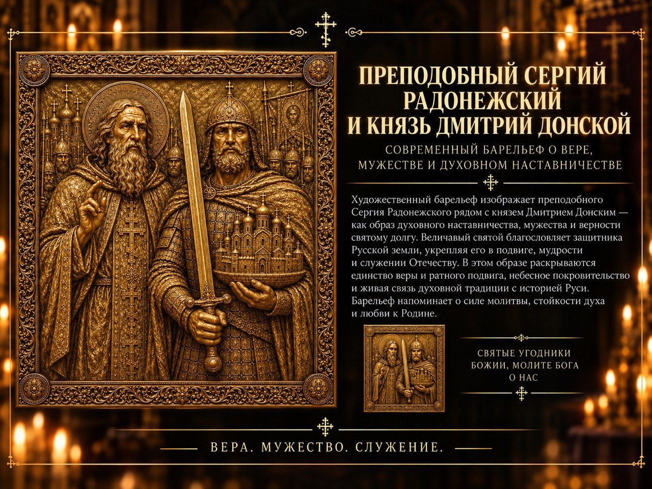 Преподобный Сергий Радонежский и князь Димитрий Донской — барельеф проекта Ника Мария